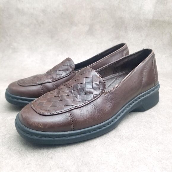 Clarks Womens Springers 31209 Size 7 Brown Leather Slip On Apron Toe Woven Loafe - Picture 3 of 10